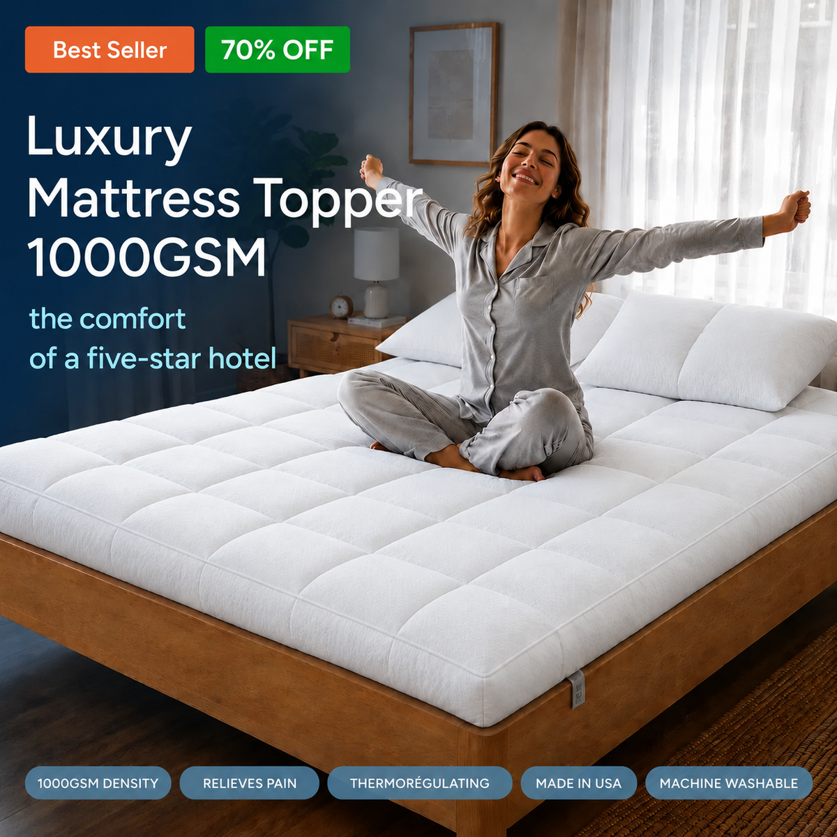 Cocoon™ Luxury 1000 GSM Premium Quilted Mattress Topper